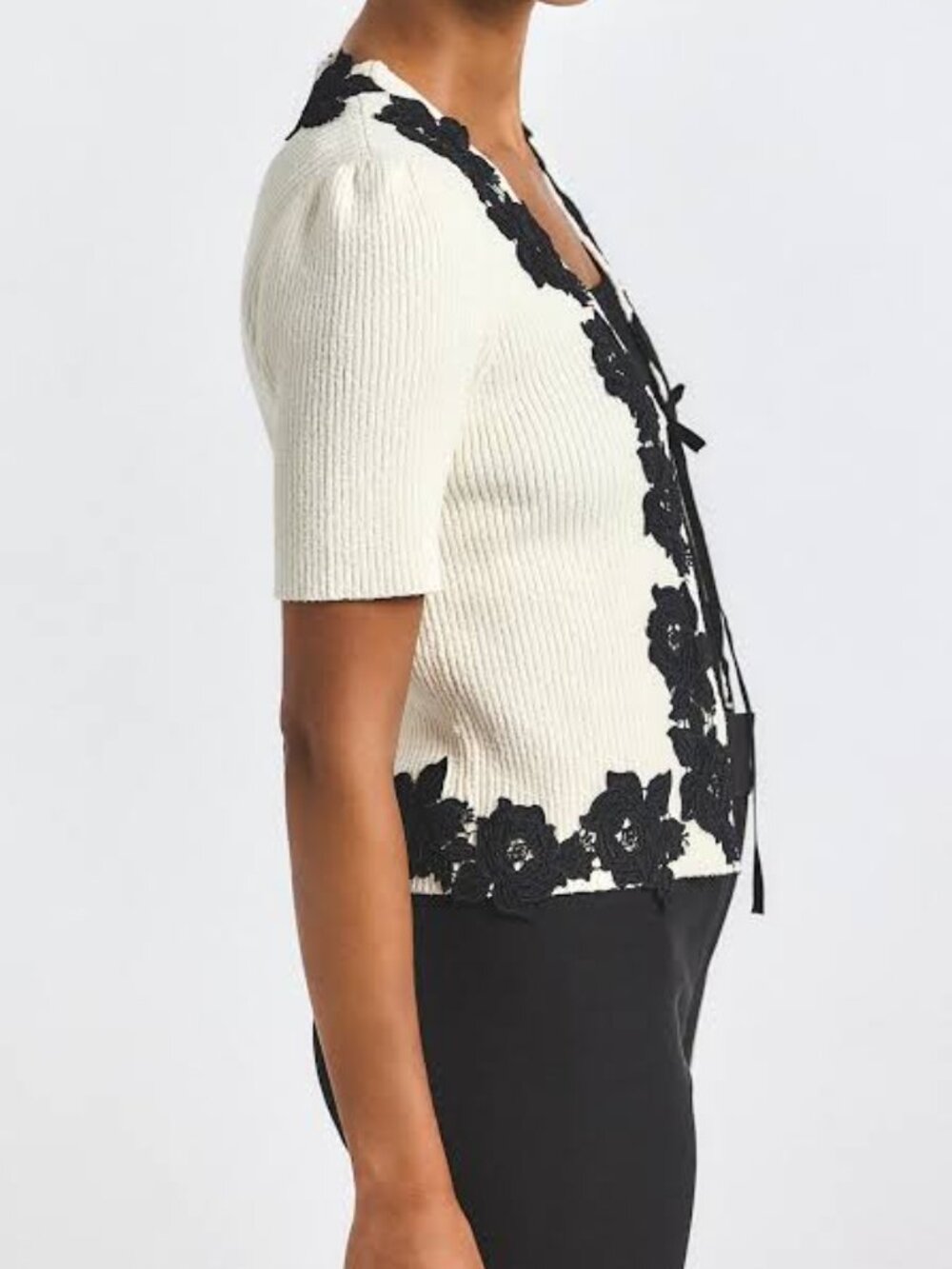 Derek Lam 10 Crosby Maes Lace Trim Ribbed Cardigan - Picture 6 of 8